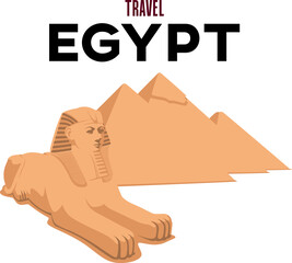 Illustration of the Sphinx and the Egyptian pyramids. Inscription from above Egypt. Isolated on white background