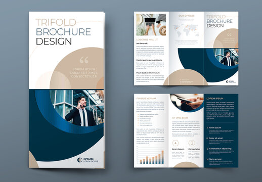 Business Trifold Brochure Layout with Beige Circle Elements