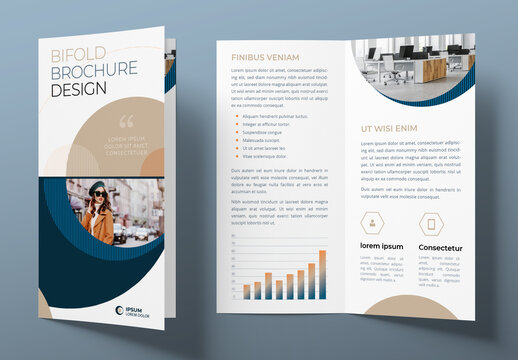 Business Bifold Brochure Layout with Beige Circle Elements