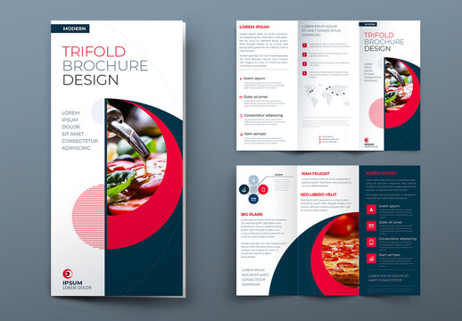 Business Trifold Brochure Layout with Red Circle Elements