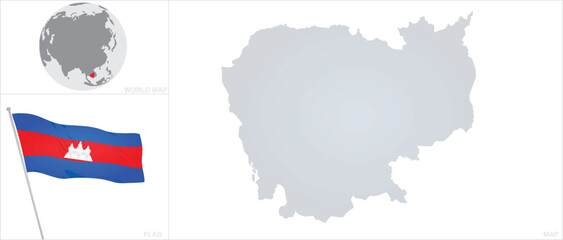Cambodia map and flag. vector
