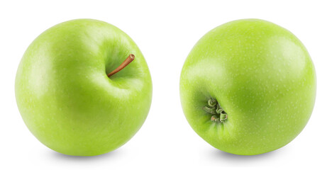 Apple isolated. Ripe green apple in different angles on a white background. Fresh fruits.