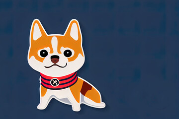 An Urban Dog, isolated 2d illustration. Cartoon picture of a smiling Shiba Inu wearing a sports suit. Drawn animal sticker. An anthropomorphic dog on white background. Trendy dressed animal