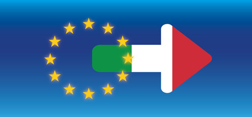 EU-Sterne und ein Pfeil mit der Flagge von Italien