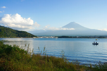 Fuji and a beautiful lake on a clear day