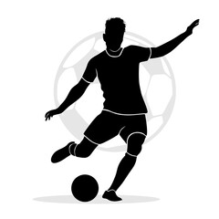 Fototapeta na wymiar Football player kicking a ball isolated on a white background. Vector silhouette illustration