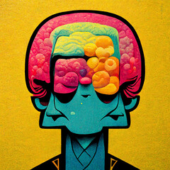 Colorful creative human brain. Cartoon style.