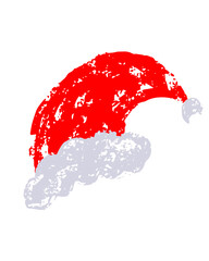 Red hand drawn Christmas hat, Santa Claus hat. Happy Christmas and New Year holidays.