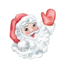 Santa Claus face, portrait isolated on white background. watercolor illustration