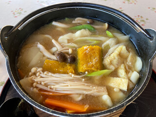 miso soup with vegetables and mushrooms