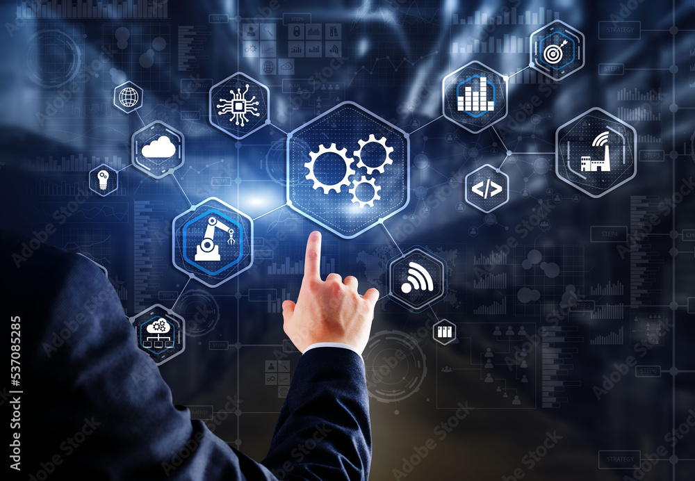 Poster automation software technology process system business concept 2022