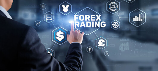 Inscription Forex Trading on Virtual Screen. Business Stock market concept