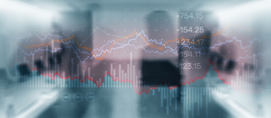 Fototapeta na wymiar Data analyzing in forex market trading. Stock trading market background as concept