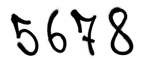 Graffiti spray font alphabet with a spray in black over white. Digits. Vector illustration. Part 9 © Yevhen