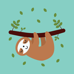 A sloth sleeps on a branch with leaves © YANA SNAPKOUSKAYA