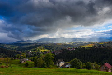 beautiful summer countryside landscape in  Carpathian Mountains, Ukraine.