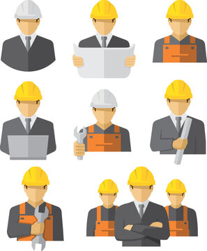 Engineer Architect Construction Worker Vector Avatar Icons