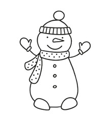 Snowman Vector Illustration Doodle Isolated on White Background Christmas Concept