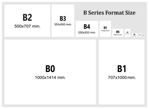 B series format size chart vector. (scale 1:2) ISO 216 international standard paper size.