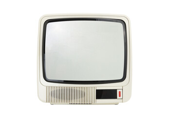 Old vintage TV set in white color isolated on white background.