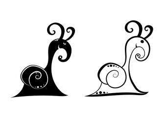 A set of snails. Decorative snail. Drawn with a line and a spot.