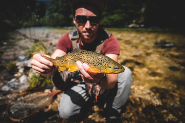 Fish caught while fly fishing in nature