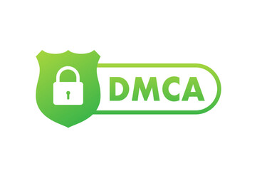 DMCA - Digital Millennium Copyright Act. Copywriter and freelancer. Intellectual property. Vector stock illustration.