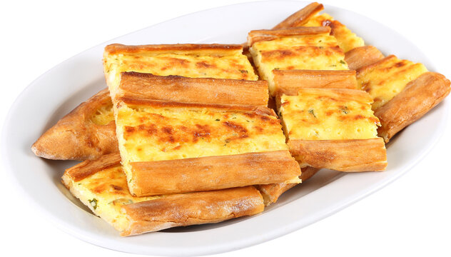 Turkish traditional closed Bafra pide with cheese. Kapali peynirli pide. Isolated on white background transparent png image