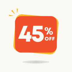 45% off. Tag for campaign with special offers, retail clearance. Discounted sales price. Use in ads, social media, banner