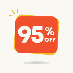 95% off. Tag for campaign with special offers, retail clearance. Discounted sales price. Use in ads, social media, banner