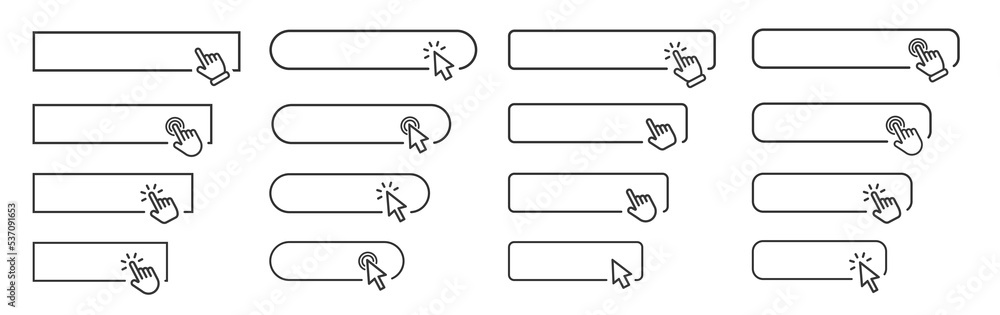 Aufkleber click cursor set button pointer clicking on frame. click here vector icon