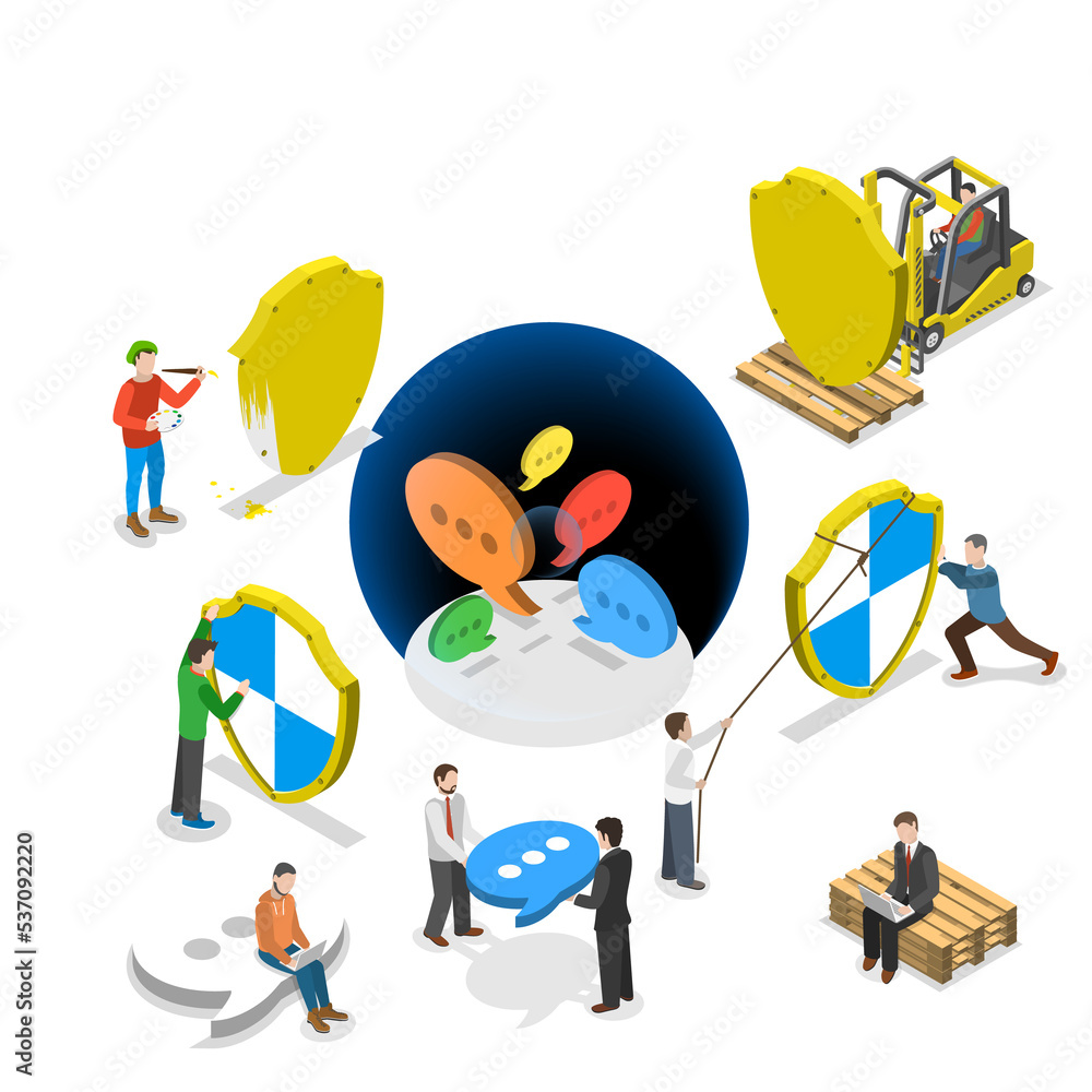Poster secure messaging isometric flat concept.