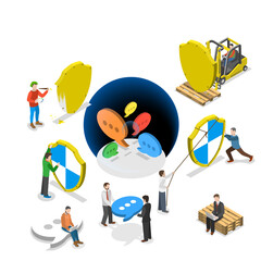 Secure messaging isometric flat  concept.