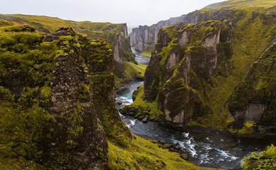 Landscape of Fjaðrárgljúfur Canyon (Iceland)