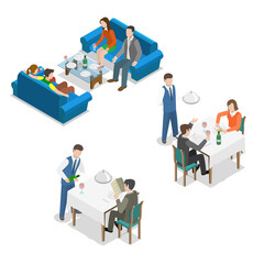 Restaurant service isometric flat  concept.