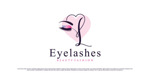 Eyelash logo design template for beauty salon with initial letter l and creative element concept