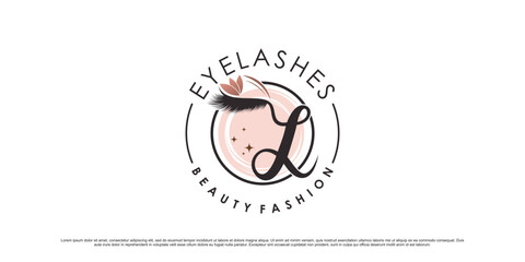 Beauty eyelashes logo design template with initial letter l and creative element concept