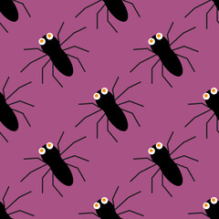 Seamless vector pattern with spiders on a lilac background. Texture for Halloween