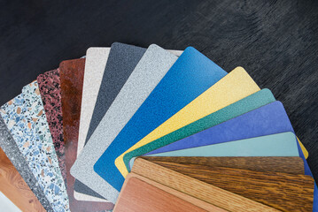 A sample of laminated chipboard and countertops. - obrazy, fototapety, plakaty