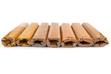 various spices and herbs packed in small transparent plastic bags isolated on