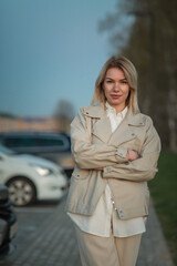 Fototapeta premium Portrait of a young beautiful blonde girl. There is artistic noise.