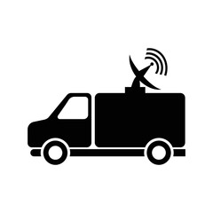 Live news casting satellite dish van icon | Black Vector illustration |