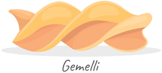 Vector gemelli icon, group of gemelli, illustration for food blog or menu design, Italian cuisine. Traditional Italian dish. Pasta. Classic agnolotti. Tortelli. Involute dough products with filling