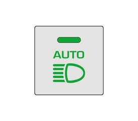 Automobile auto high beam on button. Car headlight settings. Illustration of modern vehicle dashboard buttoning. Editable line icon.