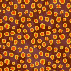 Full seamless leopard cheetah texture animal skin pattern. Red Yellow Design for textile fabric printing. Suitable for fashion use.