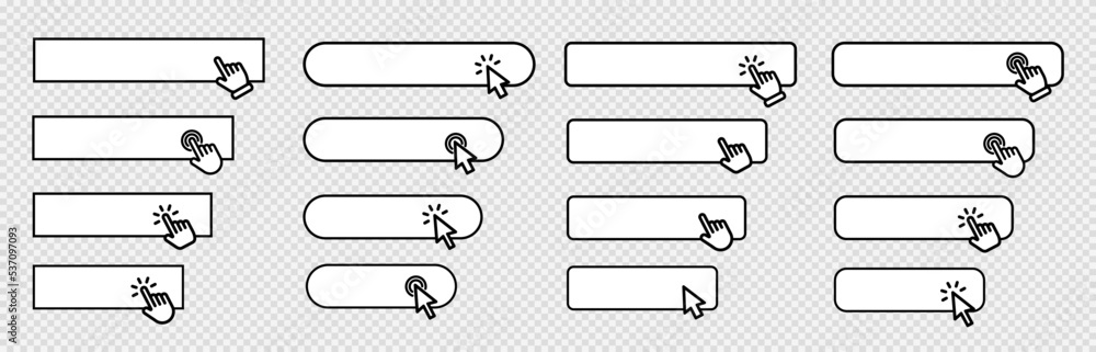 Aufkleber click cursor set button pointer clicking on frame. click here vector icon