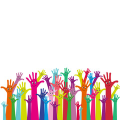 Manos de colores con caritas.