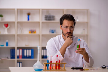 Young male chemist working at the lab