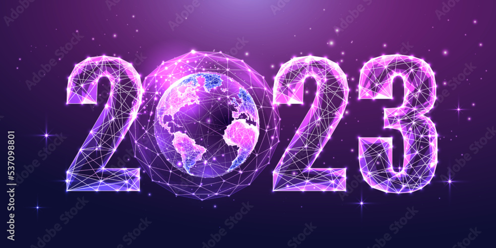 Wall mural 2023 metaverse world futuristic concept banner on dark purple backgroun. modern vector illustration