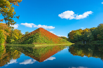 Park in autumn. Pyramid in the Branitz park, Cottbus, Germany